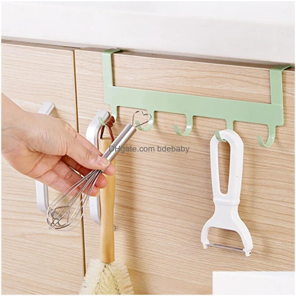 Hooks & Rails Over The Door 5 Home Bathroom Organizer Rack Clothes Coat Hat Towel Hanger Kitchen Accessories Colors Drop Delivery Gard Dhsus