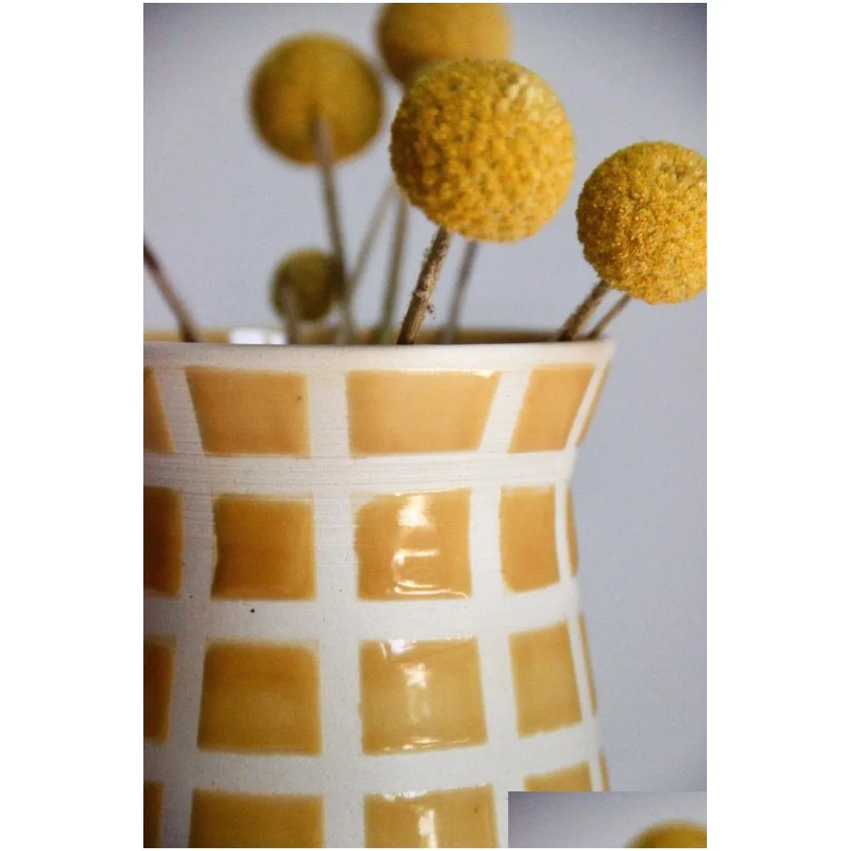 Yellow Vase | Retro Modern | Checkered Vase | Ceramic Vase