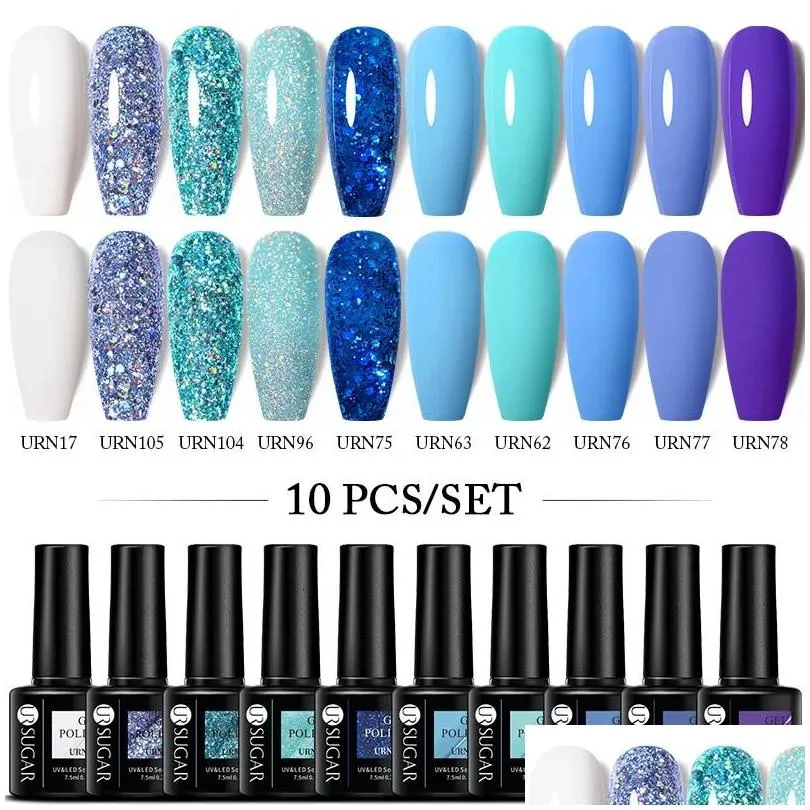 Nail Gel UR SUGAR 10Pcs/set Color Gel Nail Polish Set 122 Colors Semi Permanent UV Led Gel Varnish Soak Off Nail Lacquers Top Coat