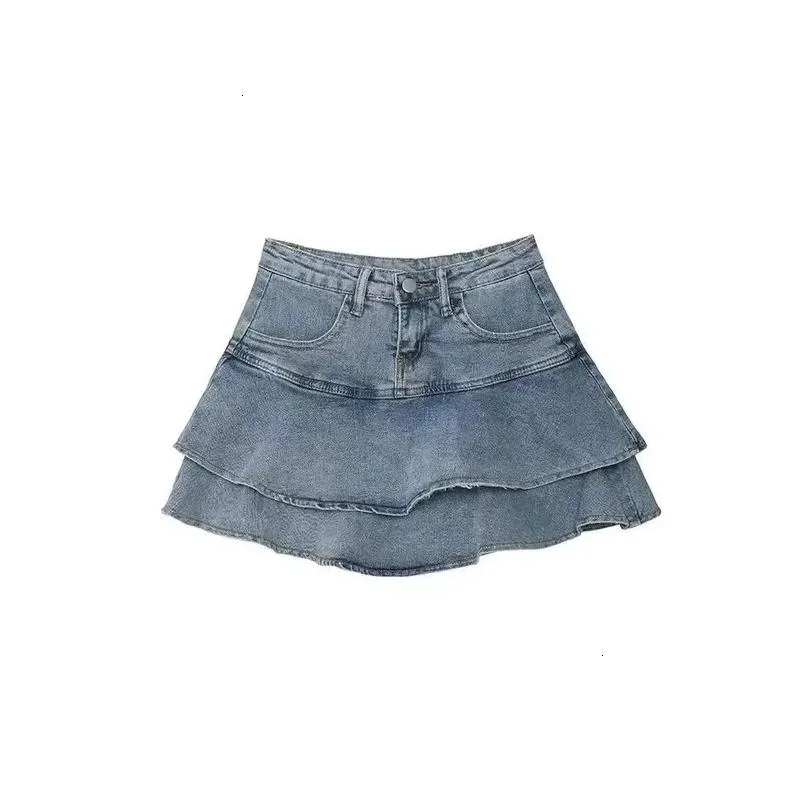 Skirts Houzhou Y Ruffle Mini Skirt Denim Women Summer Vintage Cute High Waist Work A-Line Short Jeans Gyaru Streetwear 231227 Drop De Dhg6X