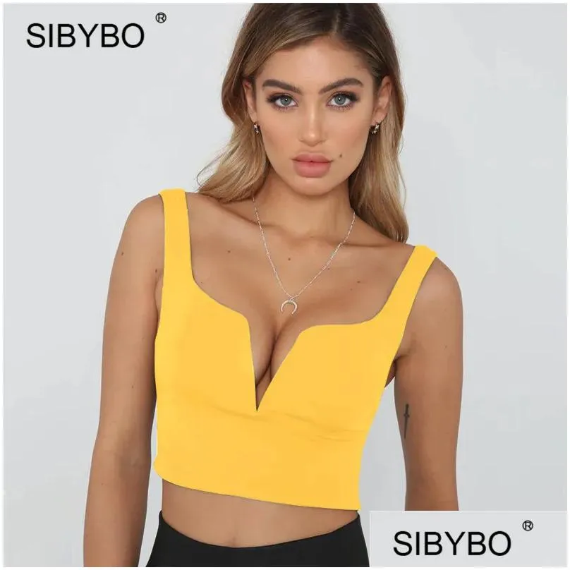 Women`S Tanks & Camis Sibybo Deep V Neck Backless Women Red Bustier Crop Top Sleeveless Party Clue Cute Tops Tank Slim Female Camisole Dhpr2