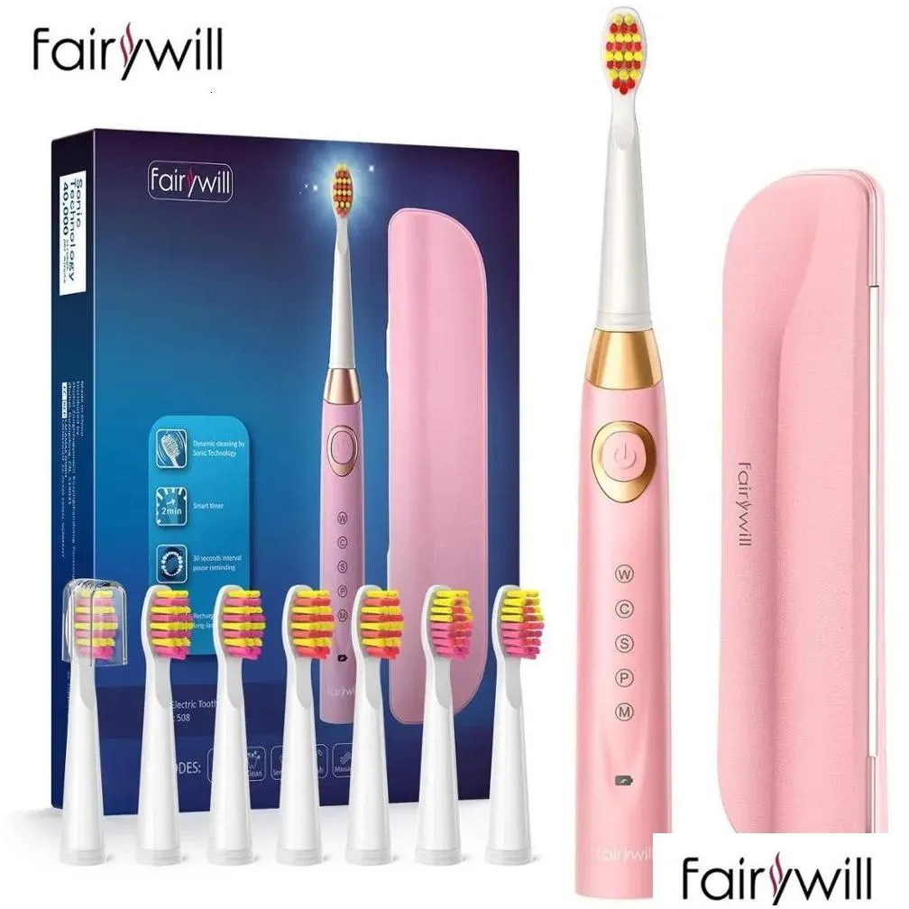 Toothbrush Fairywill Electric es for Adults Kids 5 Modes Smart Timer Rechargeable Whitening Sonic with 10 Brush Heads 230515