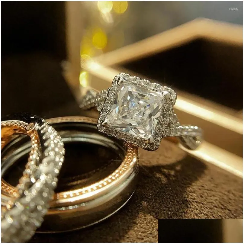 Wedding Rings Uring Luxury Princess Cut Cubic Zircon Bridal Marriage Set Elegant Accessories Brilliant Women Men Trendy Jewelry