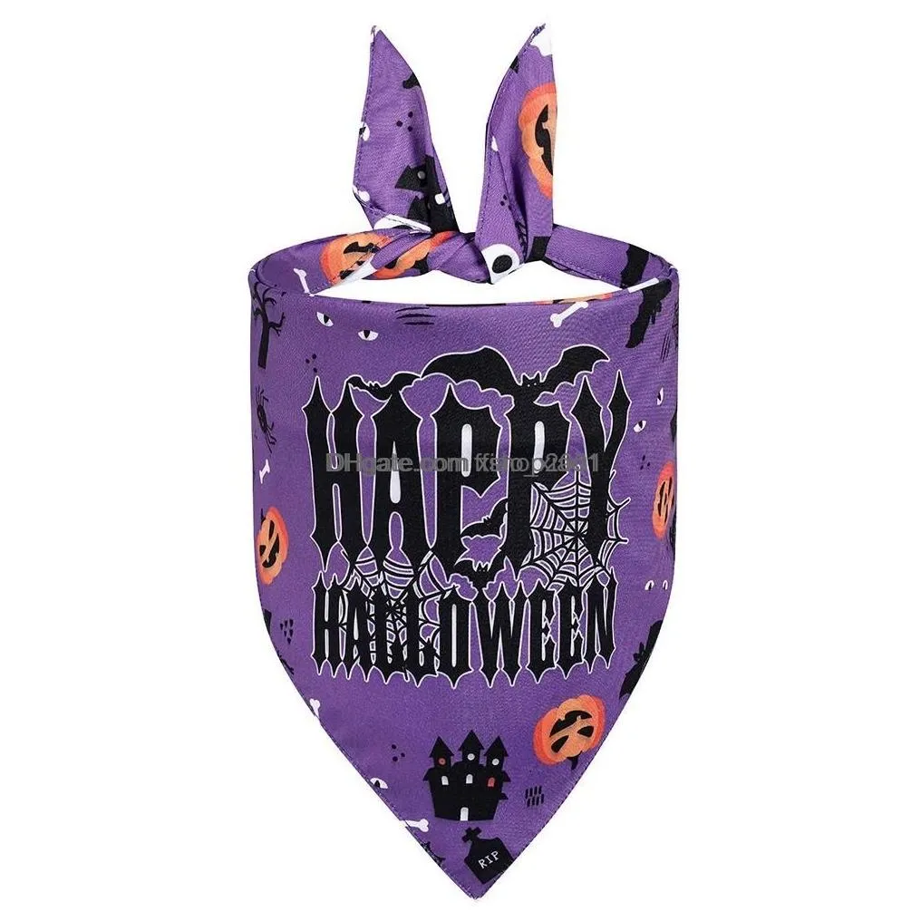 dog apparel 7 styles halloween pet saliva towel cartoon print dogs triangle scarf carnival party decoration drop delivery home garde