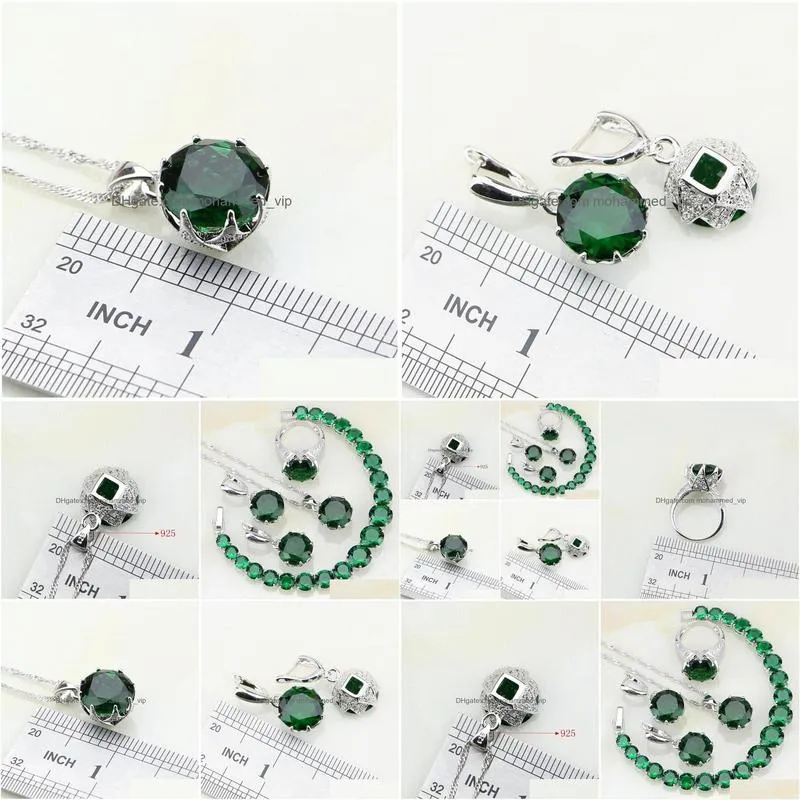 sets 925 sterling silver jewelry green birthstones white zircon jewelry sets for women party ring/earring/pendant/necklace/bracelet