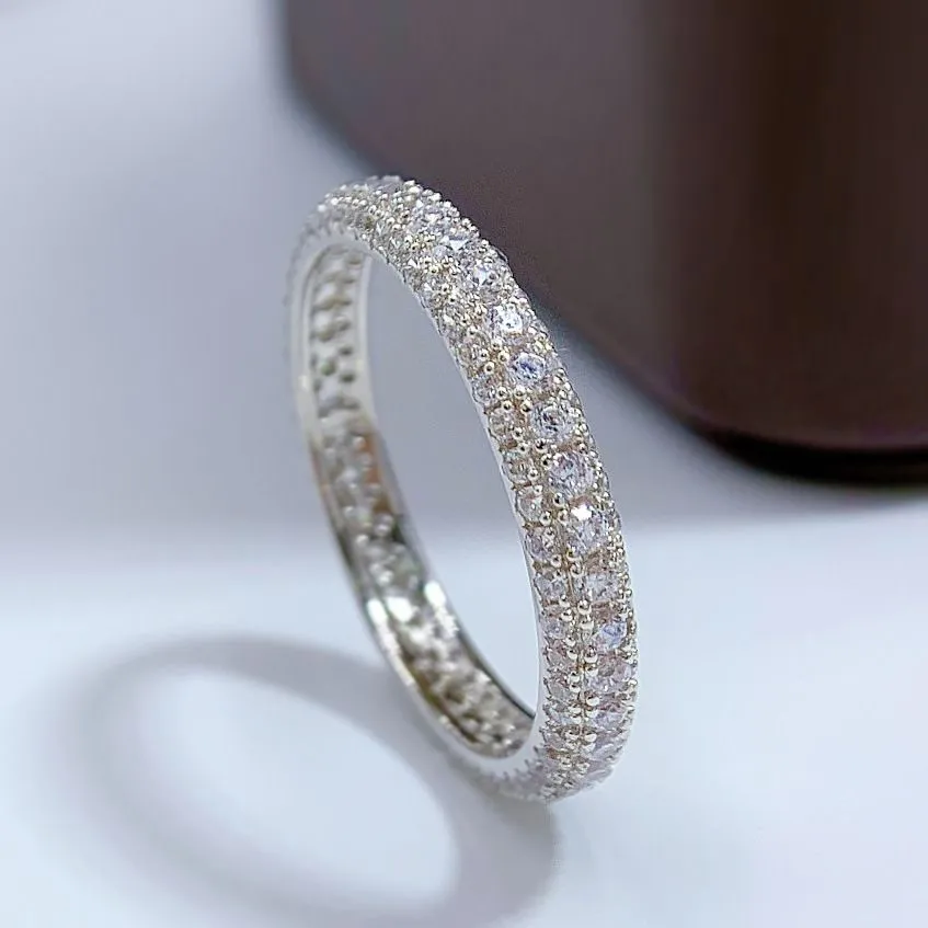 Eternity Micro Pave Moissanite Diamond Ring 100% Original 925 sterling silver Wedding band Rings for Women Men Promise Jewelry
