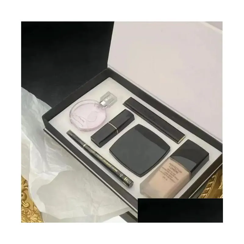 Makeup Set Collection Foundation Eye Shadow Palette Matte Lipstick 15ml Perfume 6 in 1 Cosmetic Kit with Gift Box for Women high quality fast ship