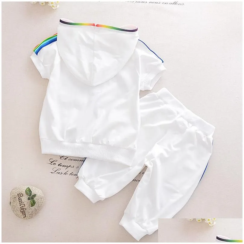 Children Summer Cotton Garment Baby Boys Candy-colored Hoodies Short 2 Pcs/Set Kids Short Sleeve Twinsets Tracksuit