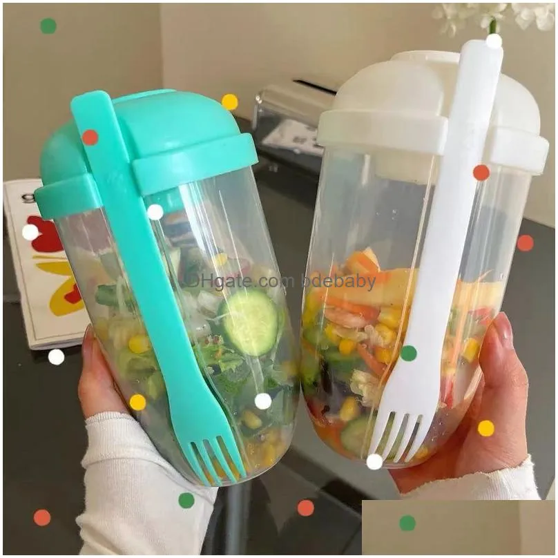 Bento Boxes Bottle Salad Container Bottle-Shaped Bowl For Lunch Carry To Go Box With Fork And Sauce Cup Kitchen Accessories Drop Deliv Dhktu