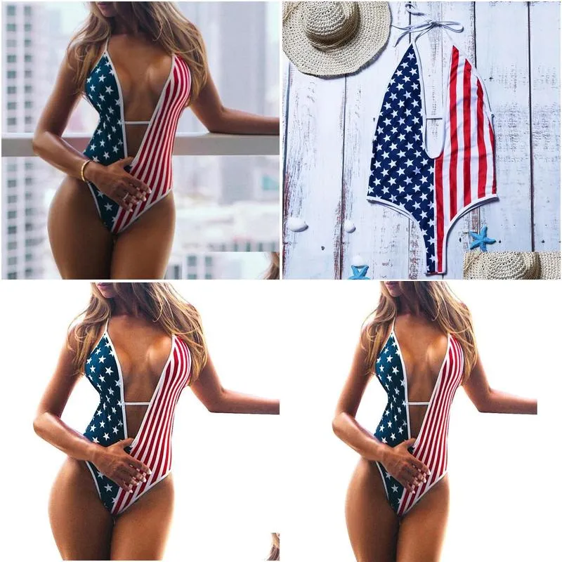 Push Up Bikini One Piece Swimsuit American 4th Of July Flag Loose Swimwear Sexy Plus Size Women Beach Wear Bikini 20194485751