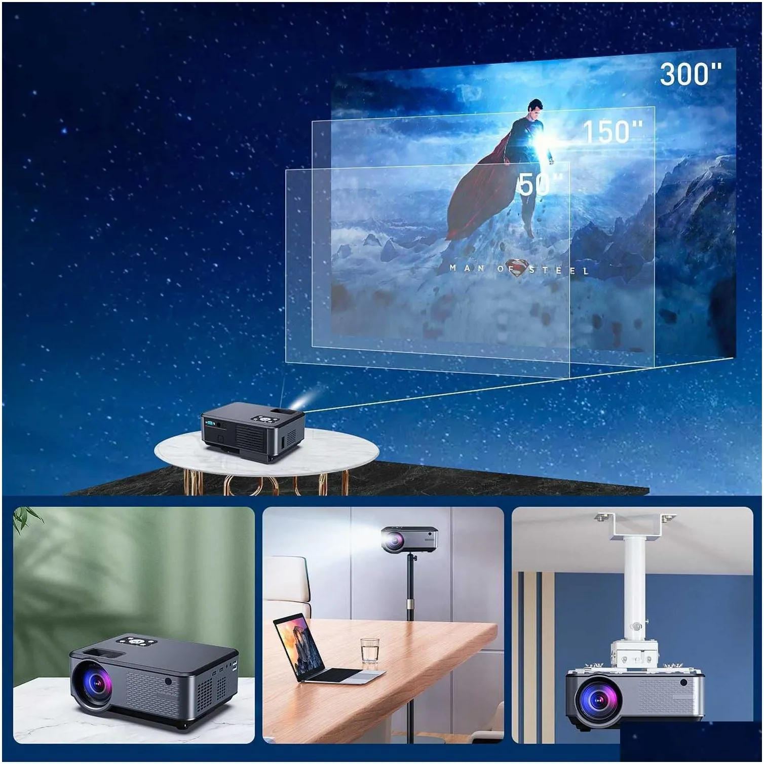 Projectors Polaring A9 1080P 4K 15000 Lumens HD Digital Projector Video Projetor Home Cinema Office Proyector Outdoor Camping W0419