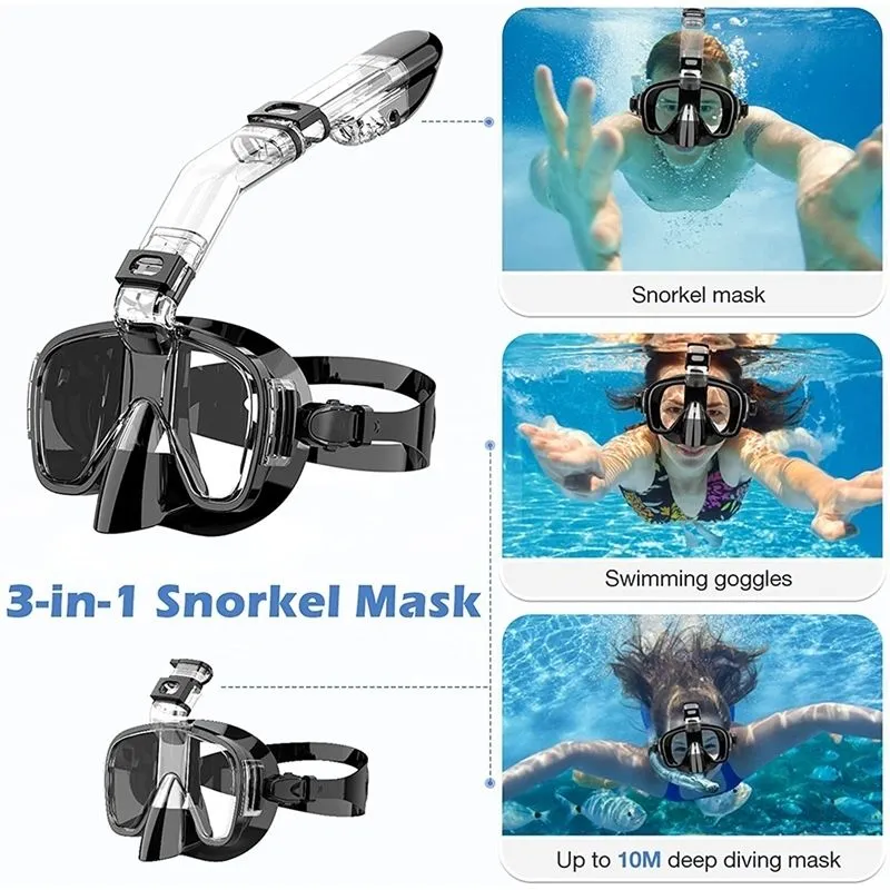 Snorkel Mask Foldable Diving Mask Set With Dry Top System And Camera Mount AntiFog Professional Snorkeling Gear 220810