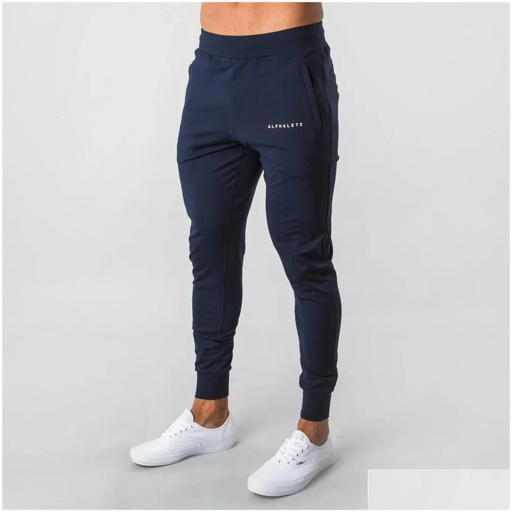 Men`s Pants Style Mens ALPHALETE Brand Jogger Sweatpants Man Gyms Workout Fitness Cotton Trousers Male Casual Fashion Skinny Track