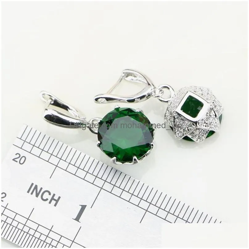 sets 925 sterling silver jewelry green birthstones white zircon jewelry sets for women party ring/earring/pendant/necklace/bracelet