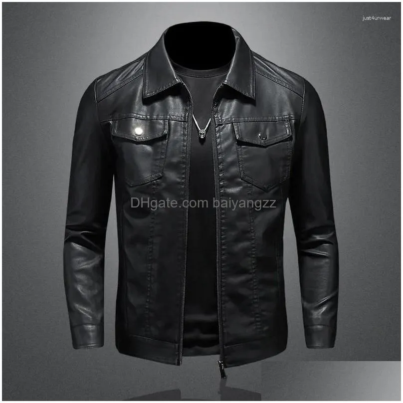 mens jackets motorcycle leather jacket large size pocket black zipper lapel slim fit male spring and autumn high quality pu coat