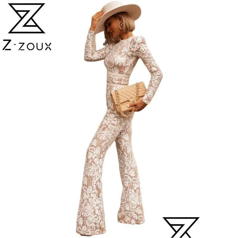 Women Jumpsuit Temperament Lace Rompers Womens Long Sleeve High Waist Slim White Black Autumn 210524