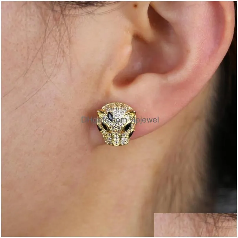 stud european and united states fashion style earrings leopard head animal metal jewelry for women1286m