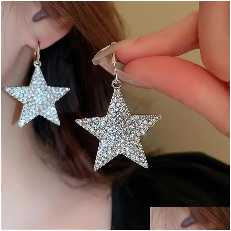 Stud 2024 Fl Dangle Earrings For Women Luxury Jewelry Pink Crystal Pentagram Earings Party Brincos Gifts Female Drop Delivery Oth1B