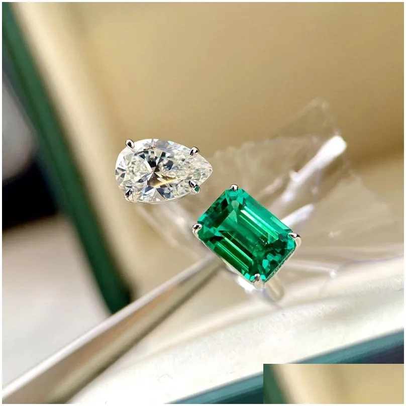 Charm Emerald Dimaond Promise ring 925 Sterling silver Engagement Wedding Band Rings for women Bridal Jewelry Gift