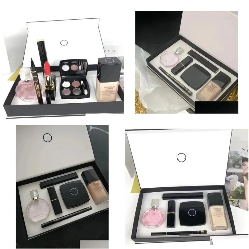 Makeup Set Collection Foundation Eye Shadow Palette Matte Lipstick 15ml Perfume 6 in 1 Cosmetic Kit with Gift Box for Women high quality fast ship