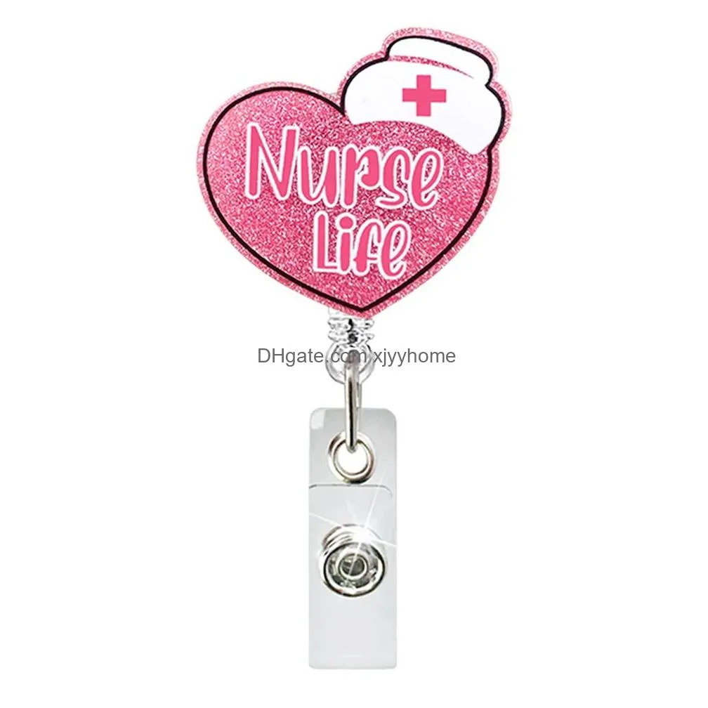 Other Home Decor 10 Pcs/Lot Custom Key Rings New Styles Scrub Life Acrylic Glitter Badge Holder Nurse Accessories Medical Series Nursi Dhdne