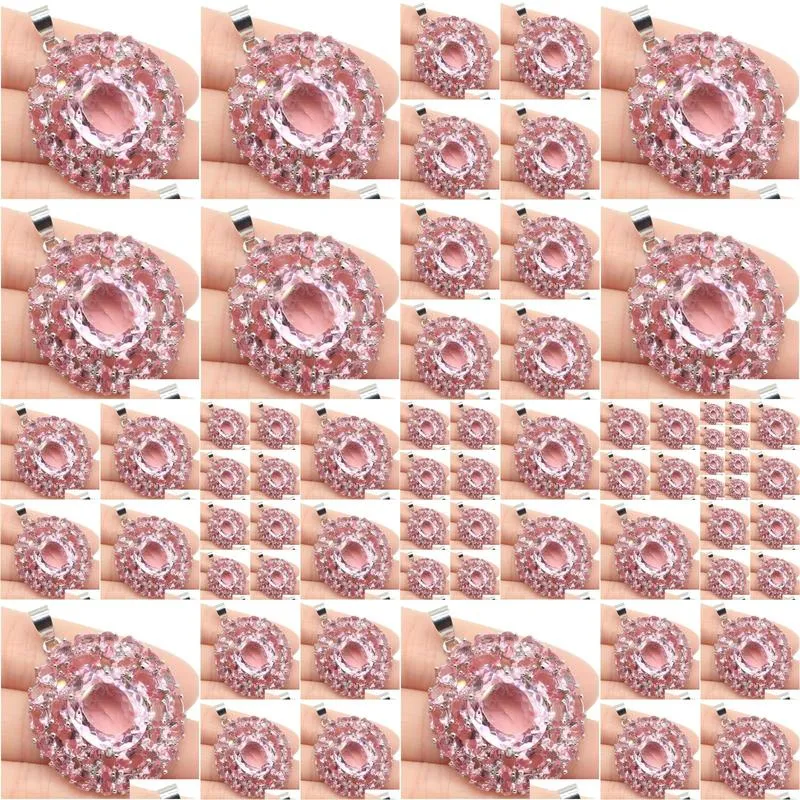 pendants 45x33mm sell big gemstone pink morganite kunzite womans gift silver pendant
