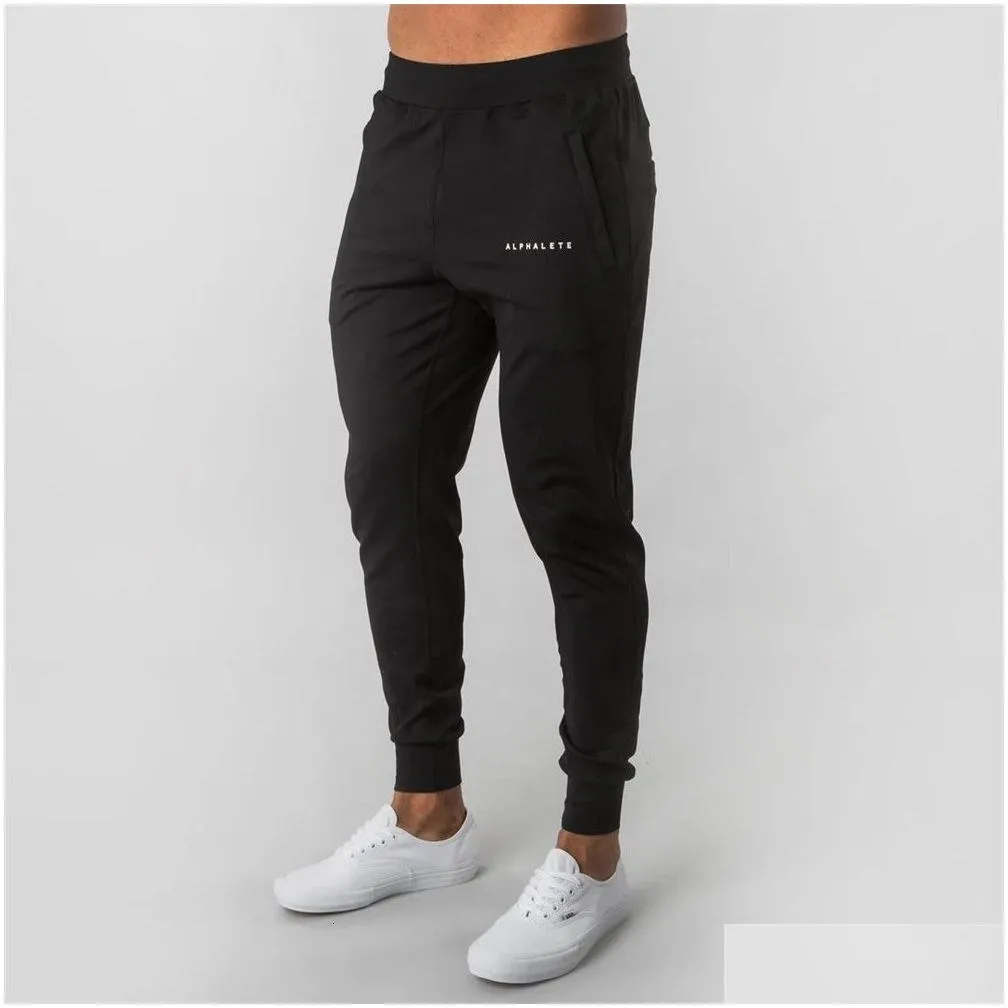 Men`s Pants Style Mens ALPHALETE Brand Jogger Sweatpants Man Gyms Workout Fitness Cotton Trousers Male Casual Fashion Skinny Track