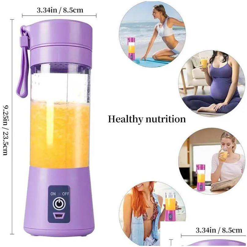 380Ml Juicer Personal With Travel Cup USB Portable Electric Blender Rechargeable Juicer Bottle Fruit Vegetable Kitchen Tools FMT2142