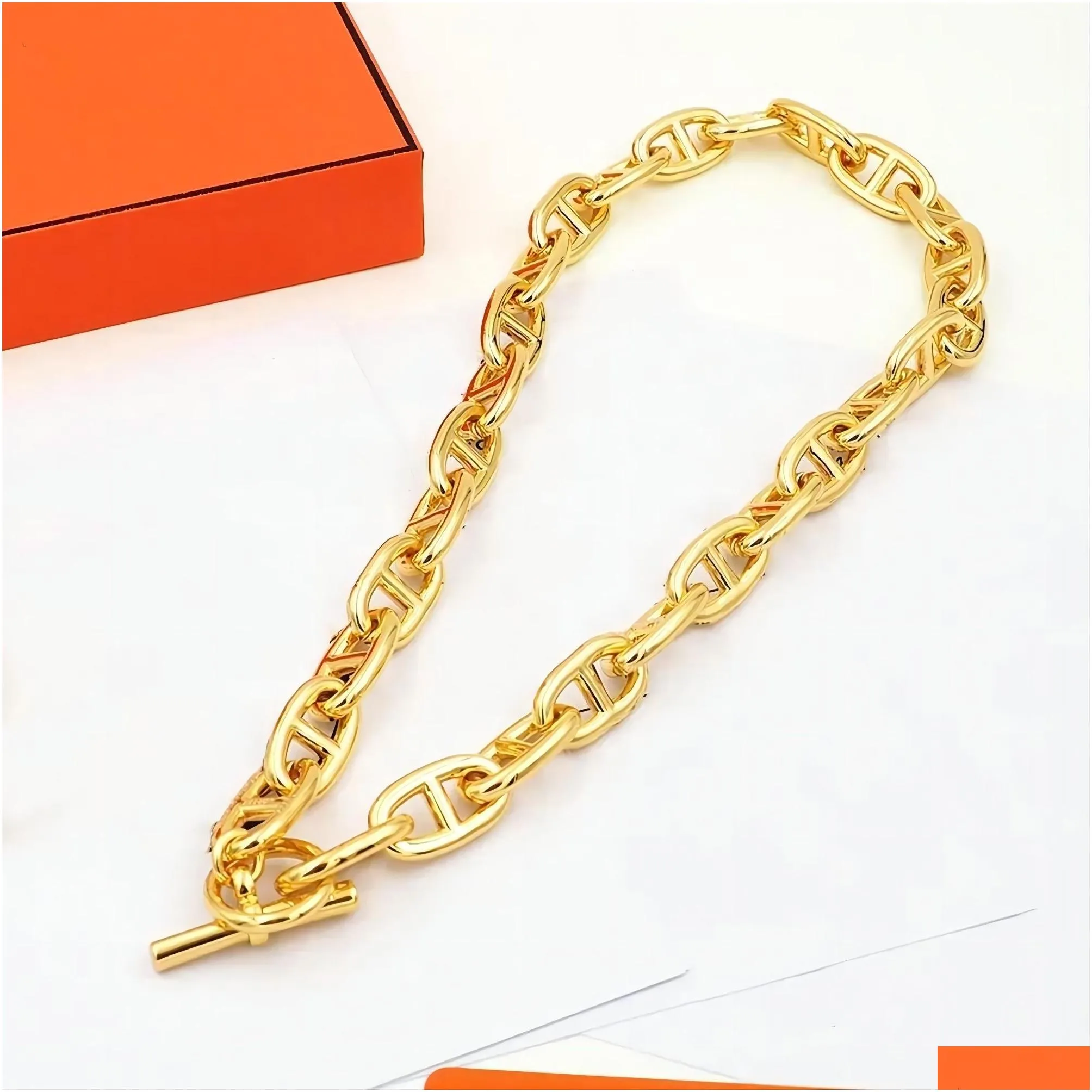 Chaine d Ancre BIG necklace H for women designer Gold plated 18K T0P Advanced Materials official reproductions classic style luxury anniversary gift With