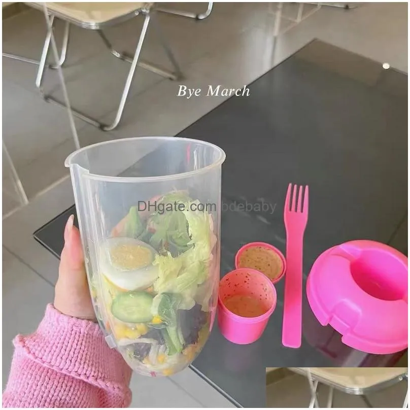 Bento Boxes Bottle Salad Container Bottle-Shaped Bowl For Lunch Carry To Go Box With Fork And Sauce Cup Kitchen Accessories Drop Deliv Dhktu