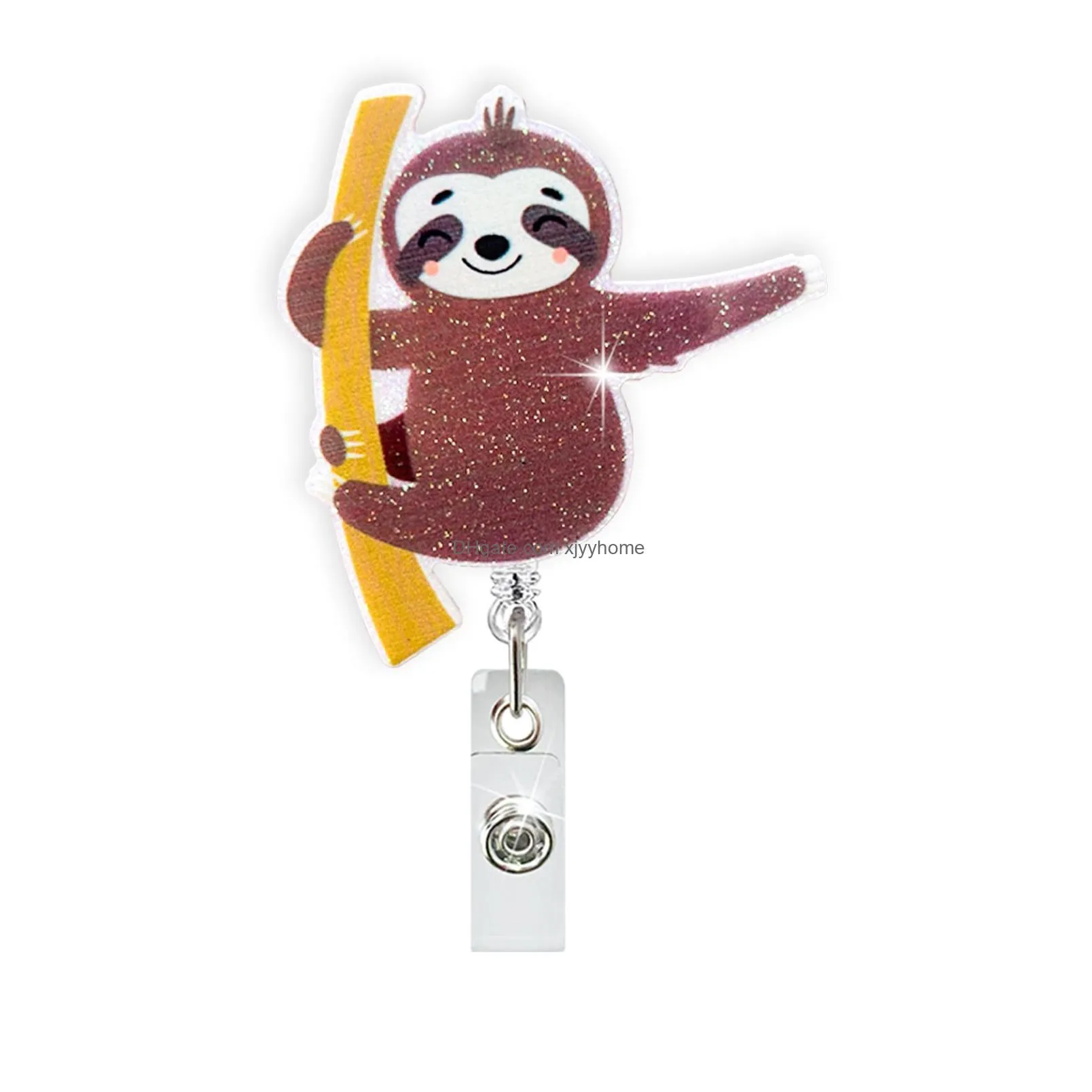 Other Desk Accessories Wholesale Sloth Badge Keychain Retractable Pl Cartoon Id Badges Holder With Clip Office Supplies Drop Delivery Dheth