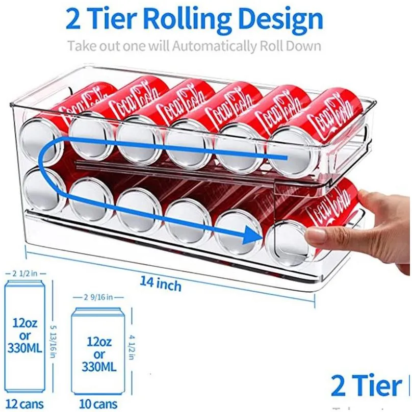 Pot Racks Refrigerator Can Dispenser Rolling Beverage Soda Fridge Organizer Storage Shelf Beer Coke 230625