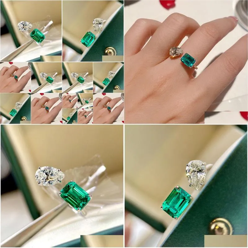 Charm Emerald Dimaond Promise ring 925 Sterling silver Engagement Wedding Band Rings for women Bridal Jewelry Gift