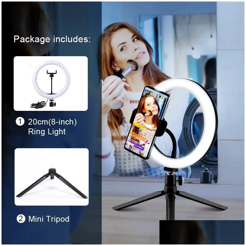 Flash Heads Selfie Ring Light Pography Led Rim Of Lamp with Optional Mobile Holder Mounting Tripod Stand Ringlight For Live Video Stream