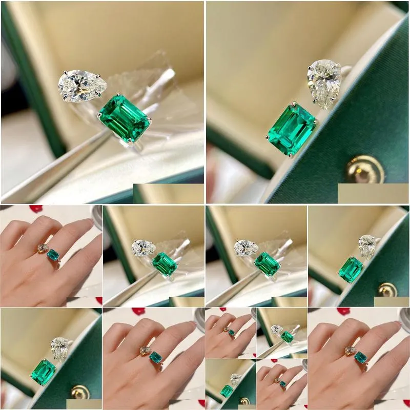 Charm Emerald Dimaond Promise ring 925 Sterling silver Engagement Wedding Band Rings for women Bridal Jewelry Gift