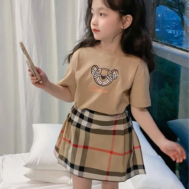 kids designer clothes Children`s Summer New Short sleeved Skirt Two piece Set Trendy and Fashionable Little Bear Short T Half sleeved Top for