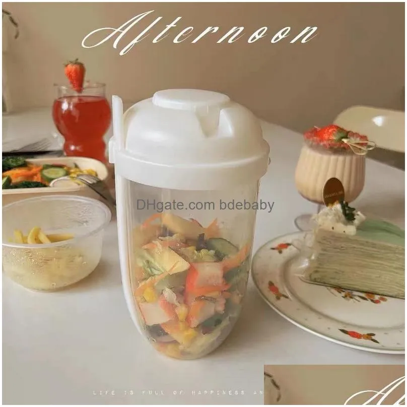 Bento Boxes Bottle Salad Container Bottle-Shaped Bowl For Lunch Carry To Go Box With Fork And Sauce Cup Kitchen Accessories Drop Deliv Dhktu