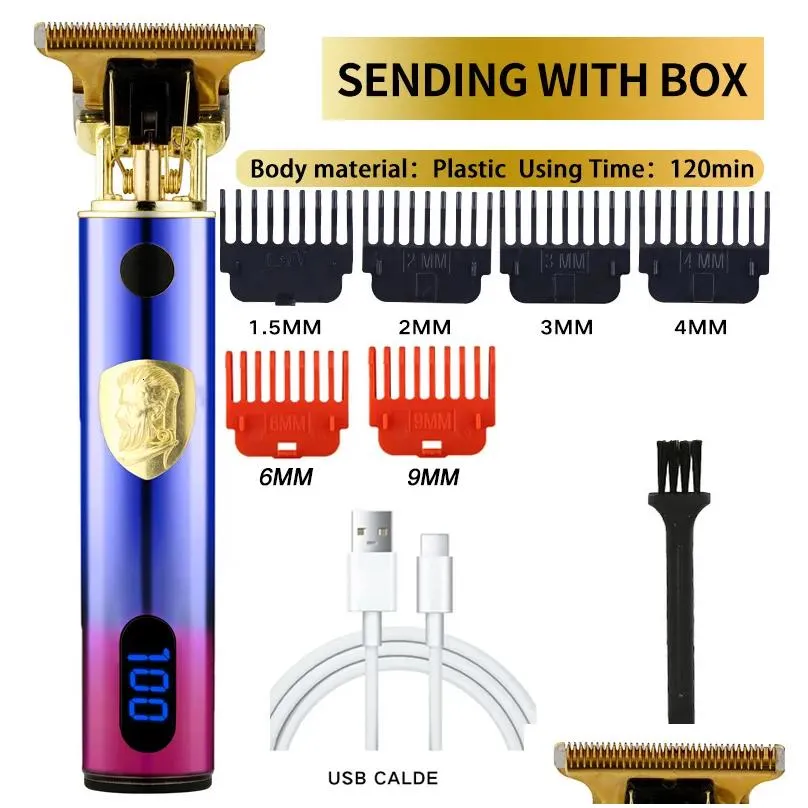 Hair Trimmer Electric Barber T9 Upgraded LCD Rechargeable Retro Oil Head Carving Electric Push Shear Pubic Hair Clipper Machine for Women