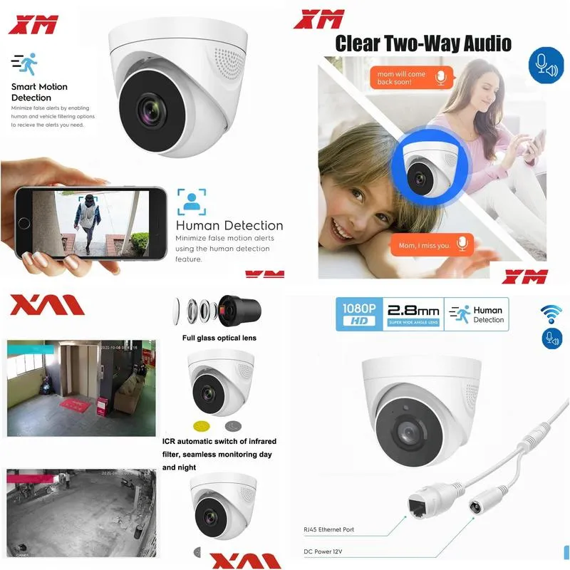 1080P WiFi Security Camera 2MP dome Indoor Wireless IP Camera Supports Two-way Talk Home Video Surveillance System 240126