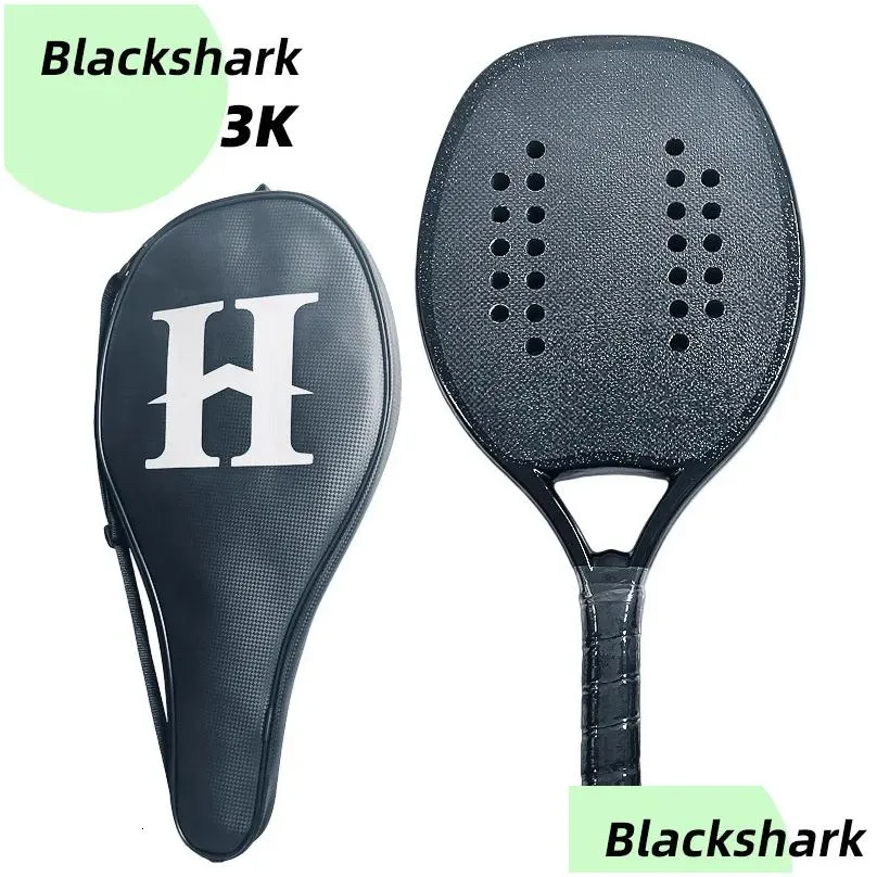 Tennis Rackets Hoowan Blackshark Racket Beach Tennis Carbon 3K 12K 18K Professional Beach Tennis Racket Solid Black Rough Surface Soft EVA Core