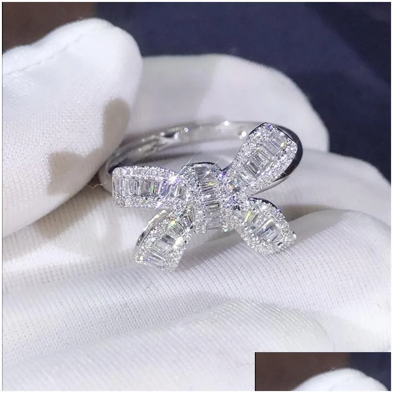 Fashion Love Bowknot Designer Band Rings for Wedding Shining Crystal Luxury lover sweet bow knot Ring with CZ Bling Diamond Stone for Women Gift