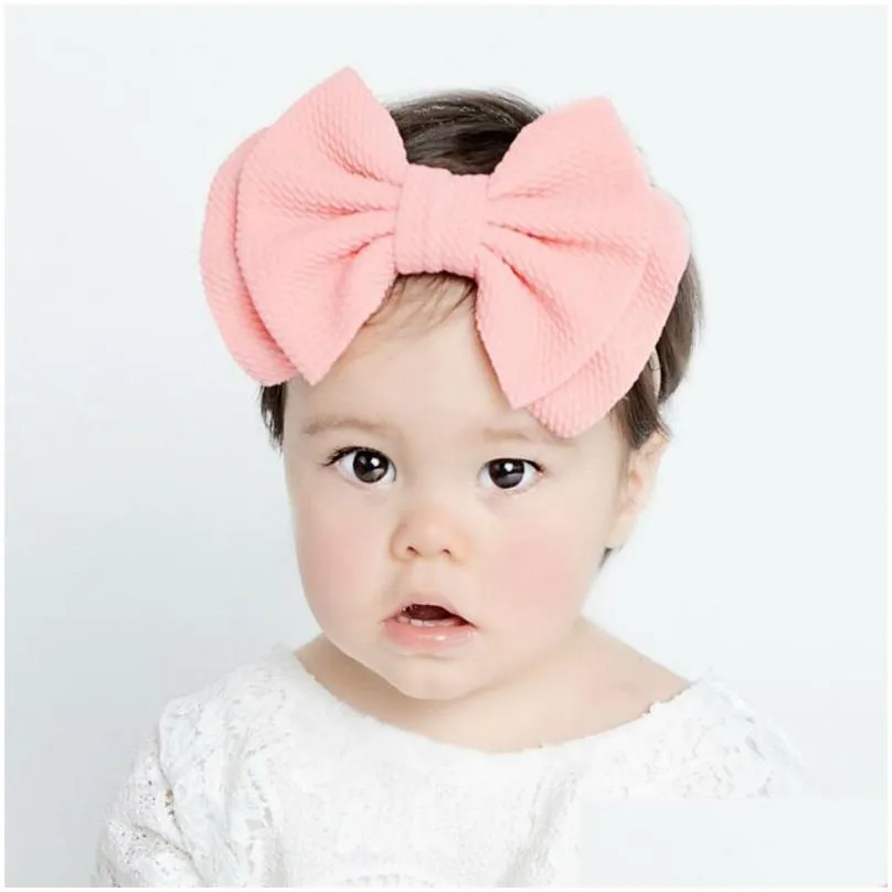 20 Color Baby Accessories Infant Baby Girl Cute Big Bow Headband Newborn Solid Headwear Headdress Nylon Elastic Hair Band Gifts Props