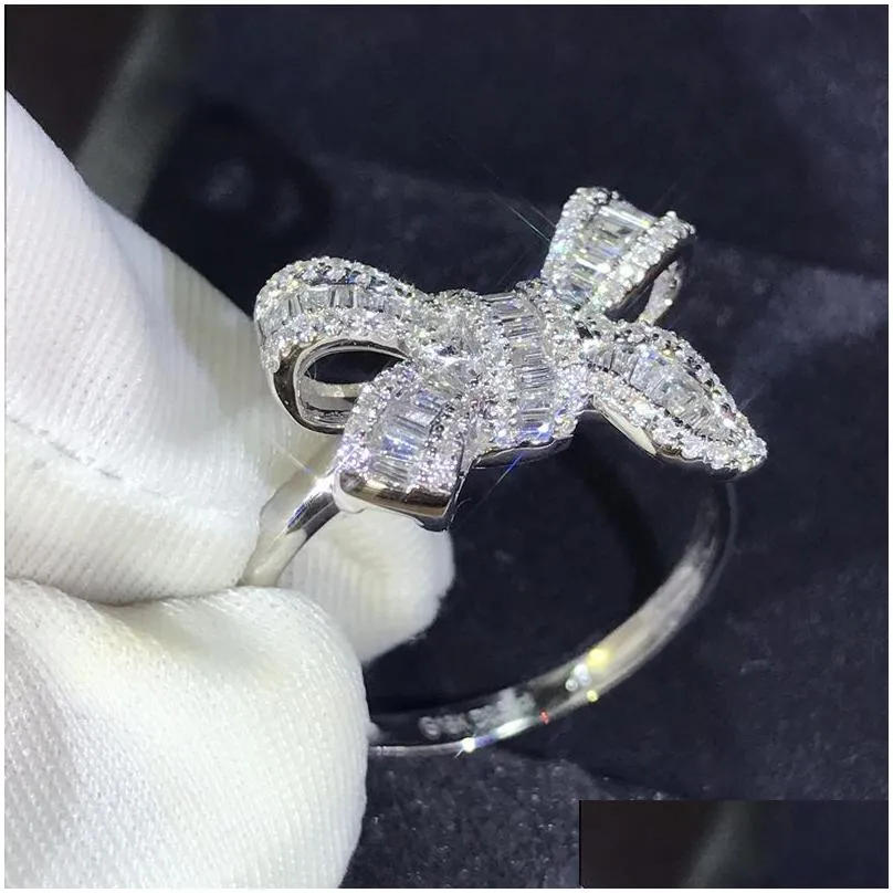 Fashion Love Bowknot Designer Band Rings for Wedding Shining Crystal Luxury lover sweet bow knot Ring with CZ Bling Diamond Stone for Women Gift
