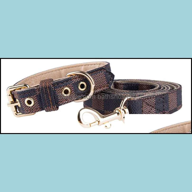 PU Leather Dog Collar Leashes Set Classic Old Flower Pattern Designer Collars for Small Medium Dogs Cat Chihuahua Teacup P bathshowers