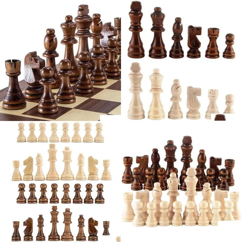 Chess Games 32 Pieses Wooden Chess Standard Tournamen Staunton Wood Chessmen 8cm King HeightChess Pieces Only No Board 231031