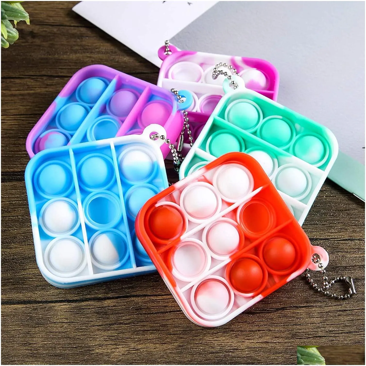 Fidget Simple Keychain Push Bubbles  Toys keys chain Anti Stress Decompression Bubble Board Key Ring Finger Toy