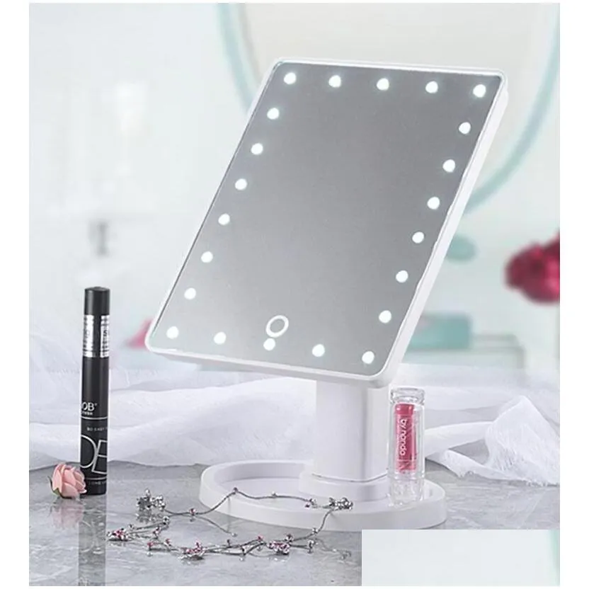 360 Degrees Rotation Makeup Mirror Adjustable 16/22 Leds Lighted LED Touch Screen Portable Luminous Cosmetic Mirrors Black/white/pink