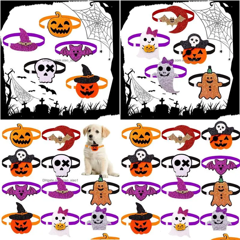 cat costumes 50pcs halloween dog bowties for small dogs bow tie collar skull pumpkin style pet accessories decorative products 230825