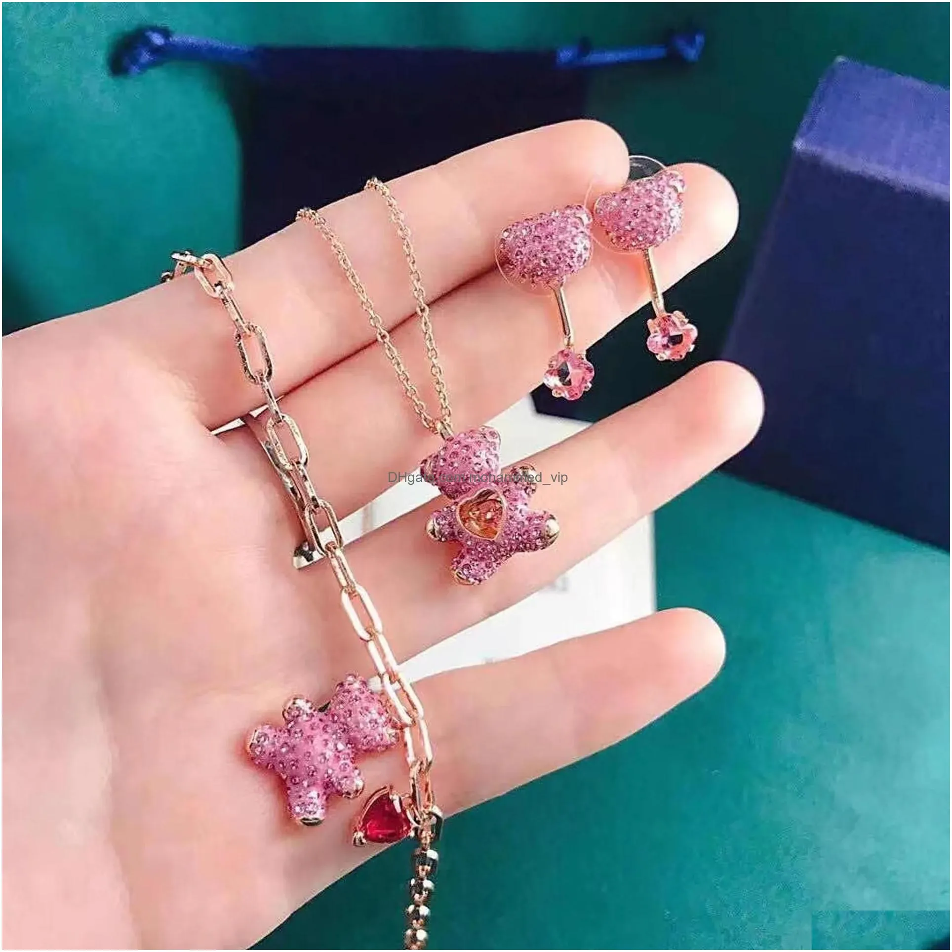 sets original 2023 exquisite necklace jewelry pink series geometry shape for women birthday anniversary party gift with logo