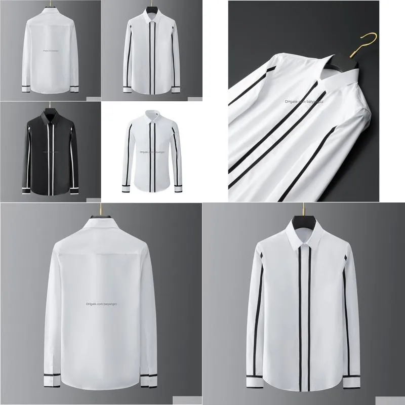 men geometric webbing stitching business casual shirt long sleeve formal dress shirts social party clothing